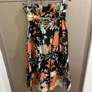 Zara Woman Midi Floral Belted Skirt